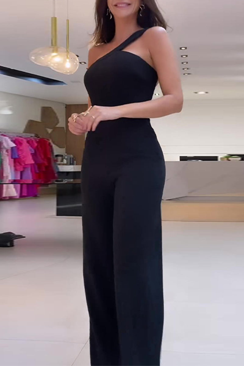 Monos casuales de calle de color sólido con cuello oblicuo irregular y regular