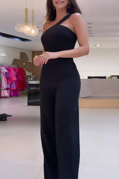 Monos casuales de calle de color sólido con cuello oblicuo irregular y regular