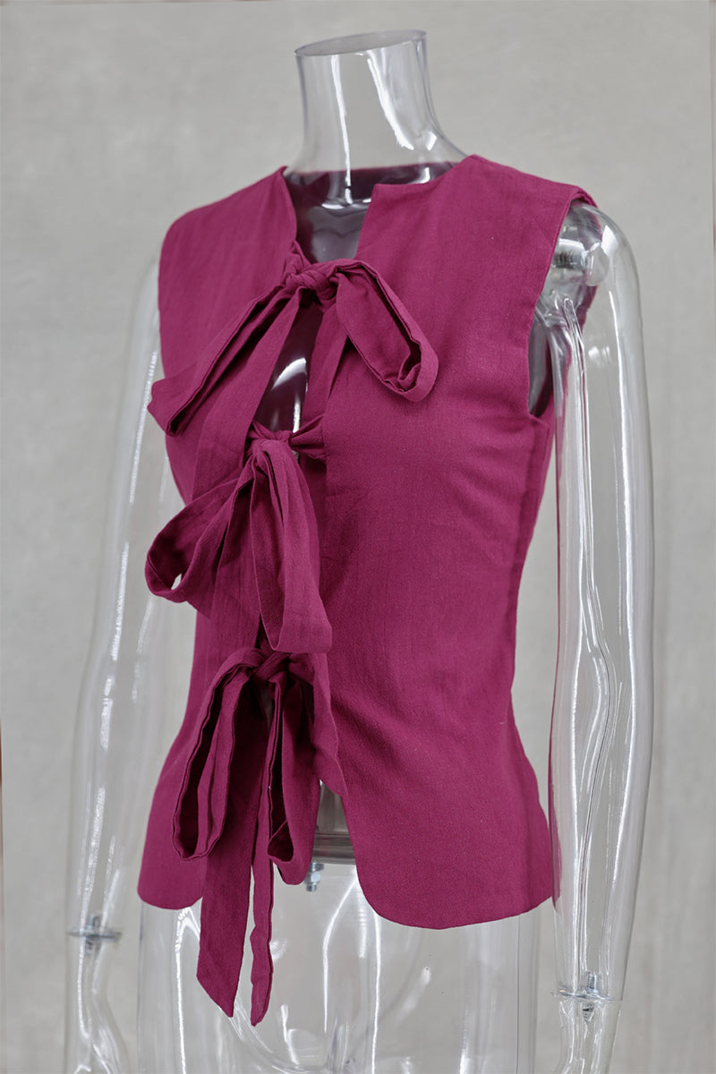 Tops sexys de color sólido con cordones y cuello en V