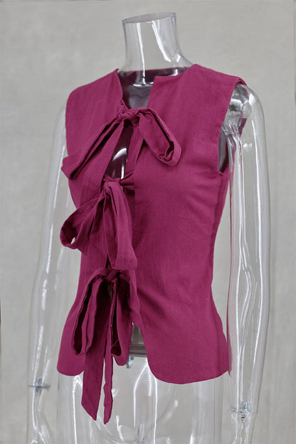 Tops sexys de color sólido con cordones y cuello en V
