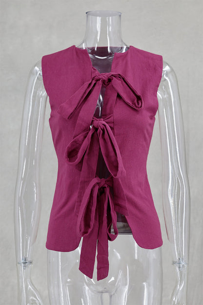 Tops sexys de color sólido con cordones y cuello en V