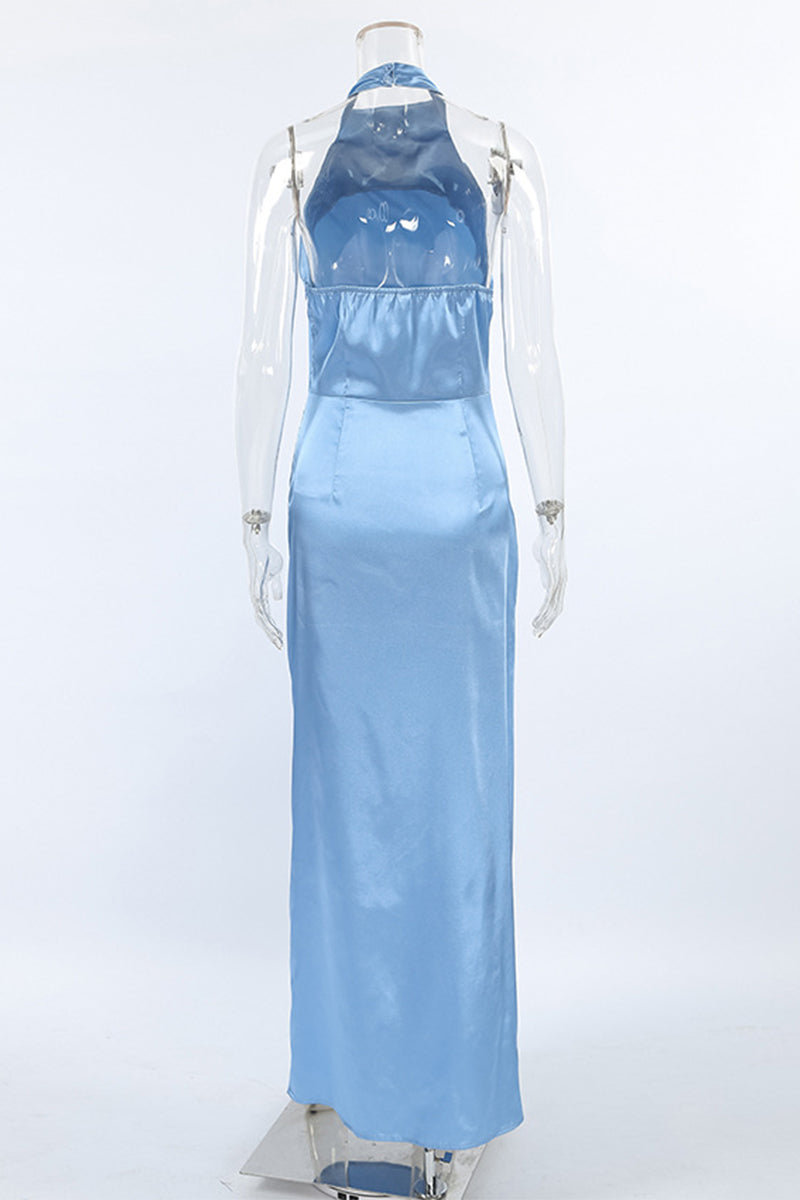 Vestidos de fiesta sexys de un solo paso con falda halter y abertura en color sólido