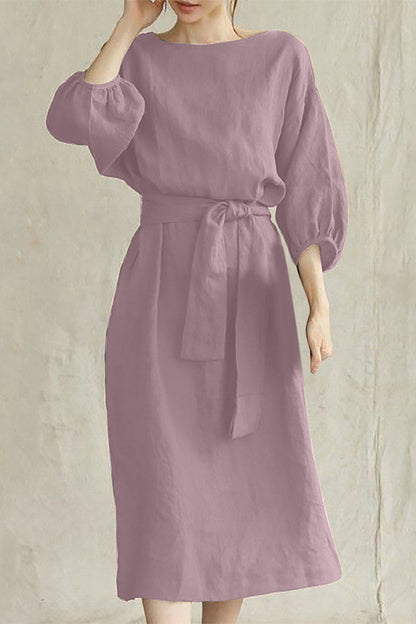 Vestidos casuales de corte A con cuello redondo, de color liso y cordones (12 colores)