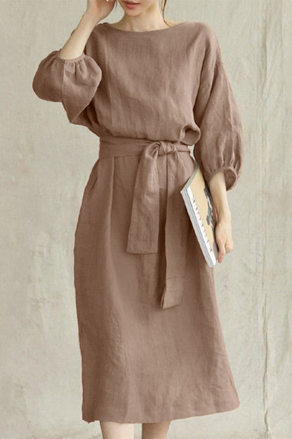 Vestidos casuales de corte A con cuello redondo, de color liso y cordones (12 colores)