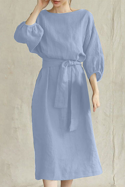 Vestidos casuales de corte A con cuello redondo, de color liso y cordones (12 colores)