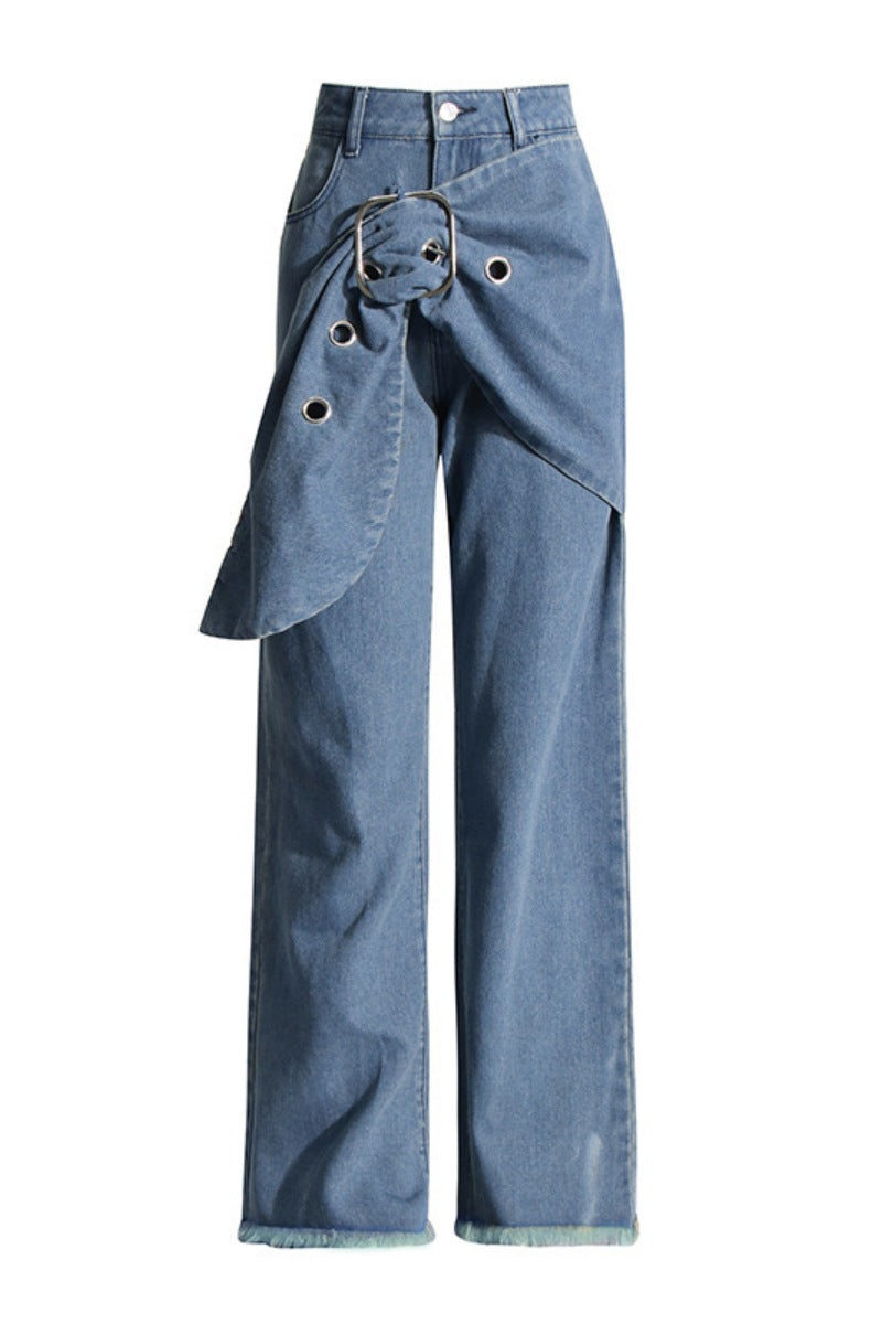 Vaqueros rectos de cintura media con parches de color liso informales