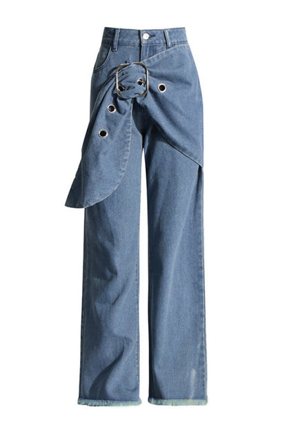 Vaqueros rectos de cintura media con parches de color liso informales