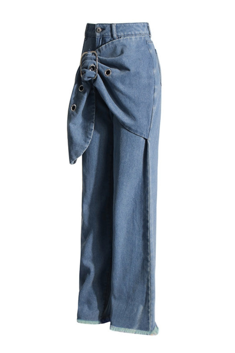 Vaqueros rectos de cintura media con parches de color liso informales