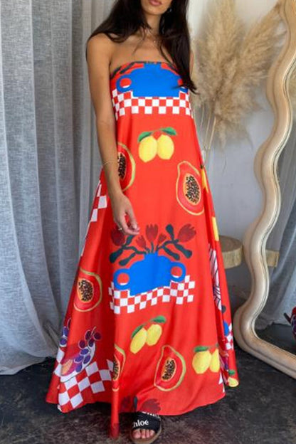 Vestidos sexis de diario con estampado geométrico y estampado de dibujos animados, sin tirantes