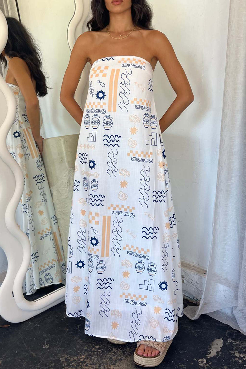 Vestidos sexis de diario con estampado geométrico y estampado de dibujos animados, sin tirantes