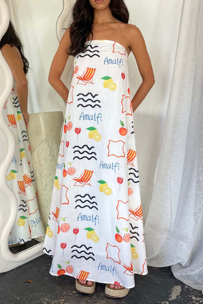 Vestidos sexis de diario con estampado geométrico y estampado de dibujos animados, sin tirantes