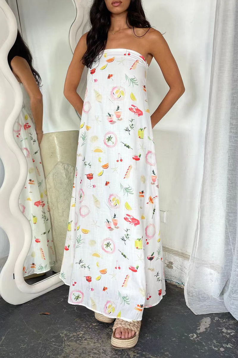 Vestidos sexis de diario con estampado geométrico y estampado de dibujos animados, sin tirantes
