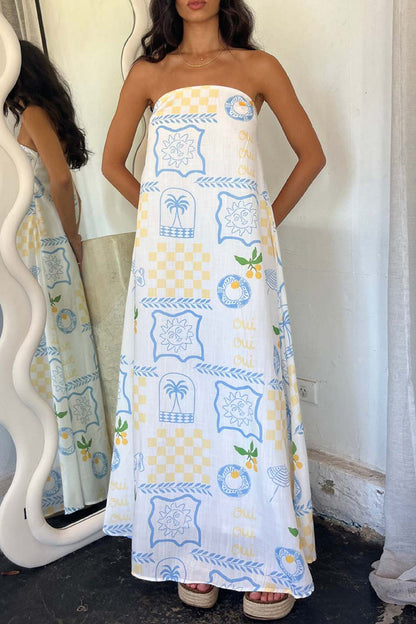 Vestidos sexis de diario con estampado geométrico y estampado de dibujos animados, sin tirantes