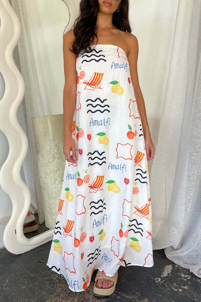 Vestidos sexis de diario con estampado geométrico y estampado de dibujos animados, sin tirantes