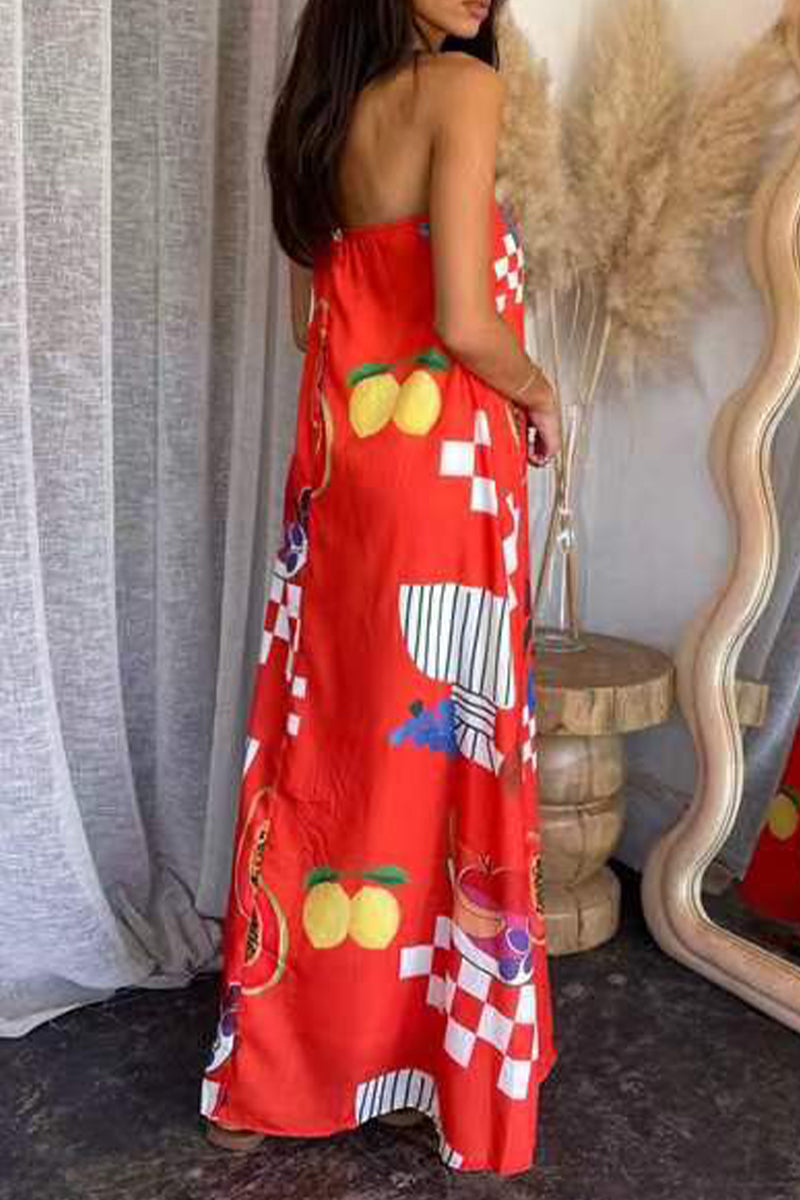 Vestidos sexis de diario con estampado geométrico y estampado de dibujos animados, sin tirantes