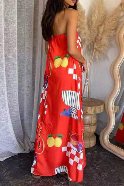 Vestidos sexis de diario con estampado geométrico y estampado de dibujos animados, sin tirantes