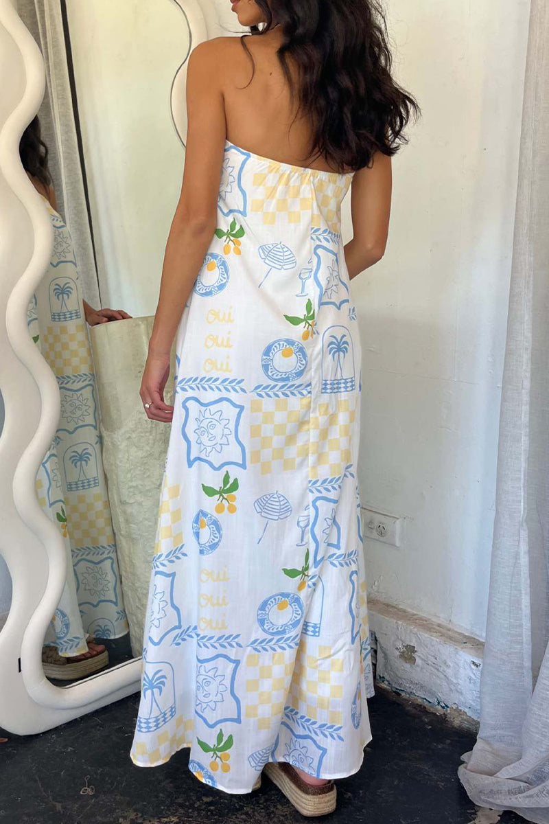 Vestidos sexis de diario con estampado geométrico y estampado de dibujos animados, sin tirantes