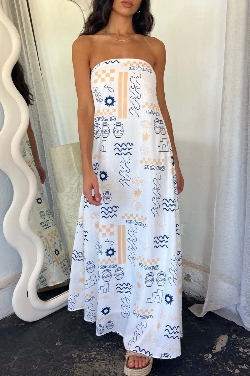Vestidos sexis de diario con estampado geométrico y estampado de dibujos animados, sin tirantes