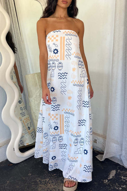 Vestidos sexis de diario con estampado geométrico y estampado de dibujos animados, sin tirantes