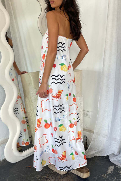 Vestidos sexis de diario con estampado geométrico y estampado de dibujos animados, sin tirantes