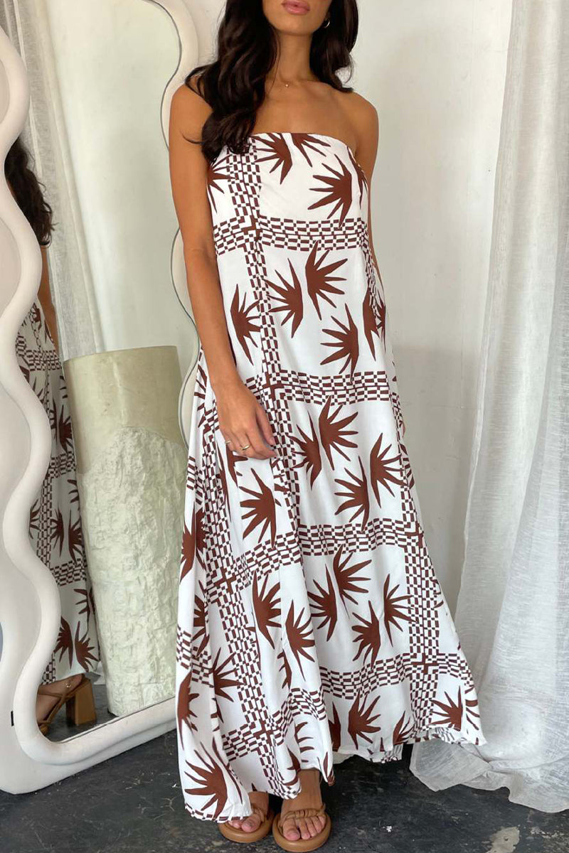 Vestidos sexis de diario con estampado geométrico y estampado de dibujos animados, sin tirantes