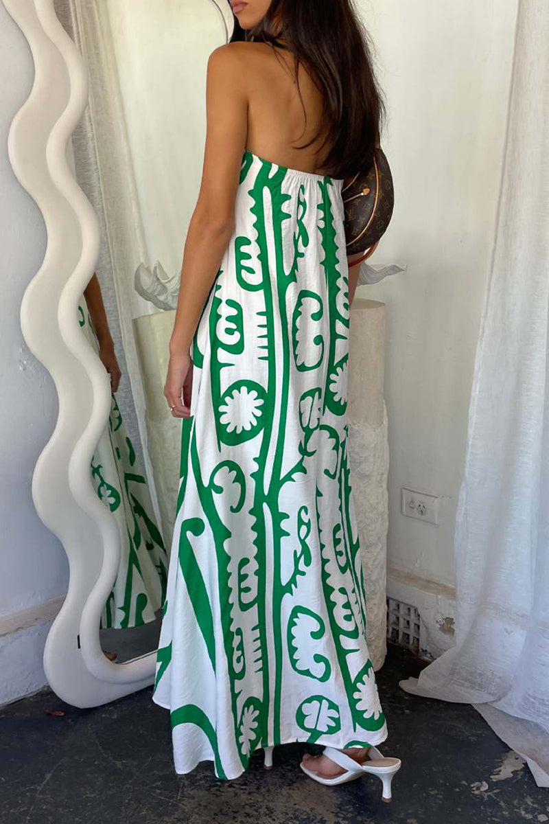 Vestidos sexis de diario con estampado geométrico y estampado de dibujos animados, sin tirantes