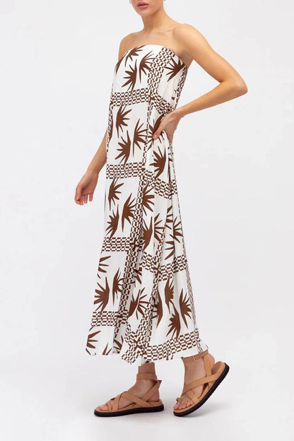 Vestidos sexis de diario con estampado geométrico y estampado de dibujos animados, sin tirantes