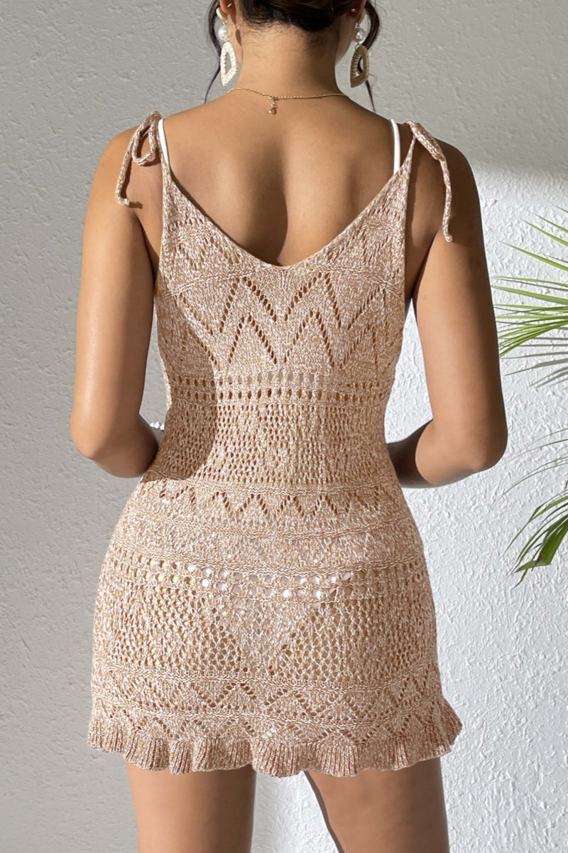 Vestido playero sexy de vacaciones, de color liso, con aberturas, encaje, transparente, espalda descubierta y tirantes finos (7 colores)