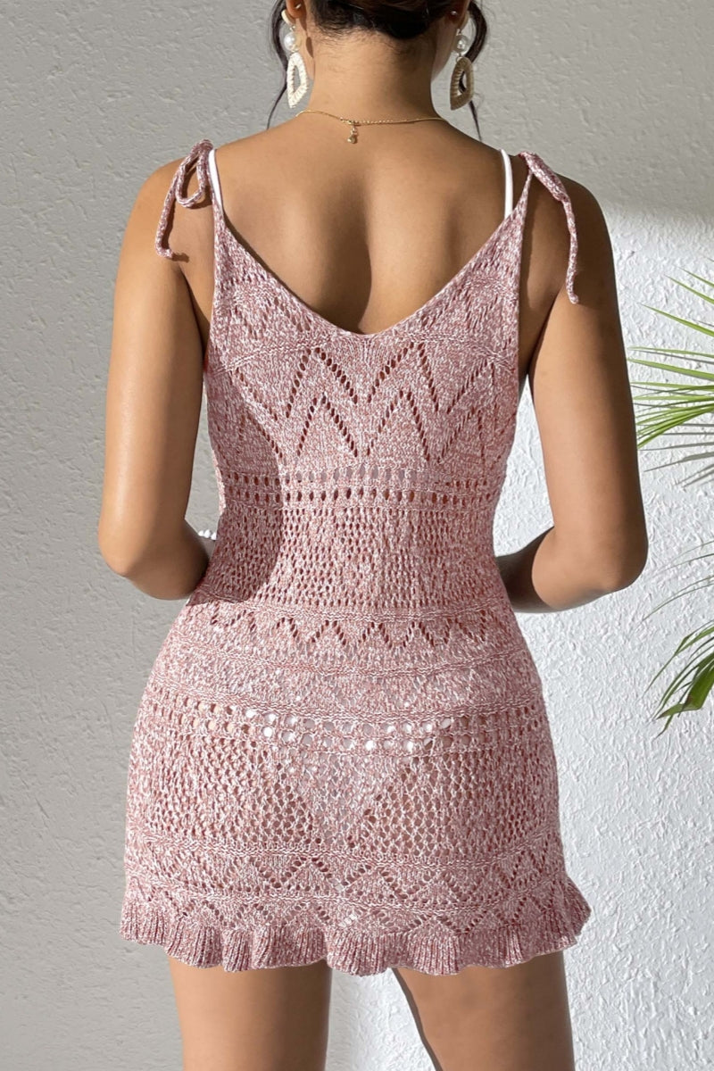 Vestido playero sexy de vacaciones, de color liso, con aberturas, encaje, transparente, espalda descubierta y tirantes finos (7 colores)
