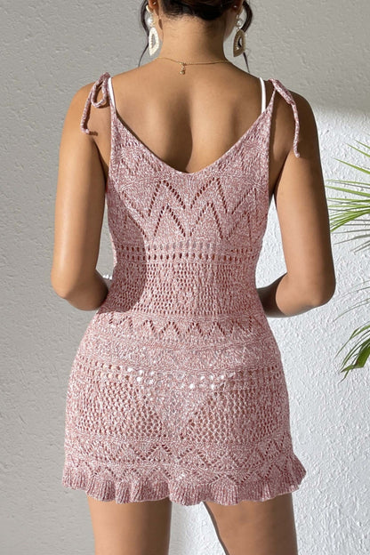 Vestido playero sexy de vacaciones, de color liso, con aberturas, encaje, transparente, espalda descubierta y tirantes finos (7 colores)
