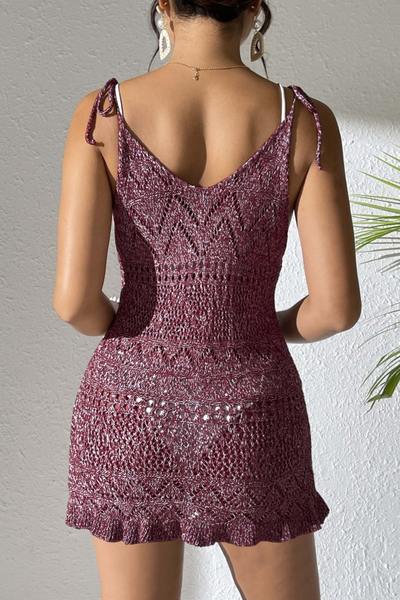 Vestido playero sexy de vacaciones, de color liso, con aberturas, encaje, transparente, espalda descubierta y tirantes finos (7 colores)