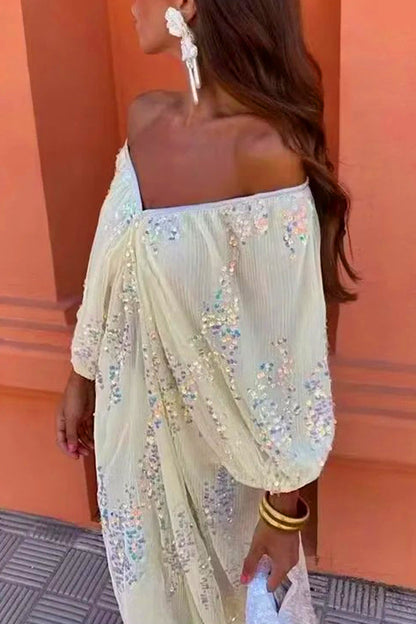 Vestidos de celebridades sexys con lentejuelas y escote en V y falda de un solo paso