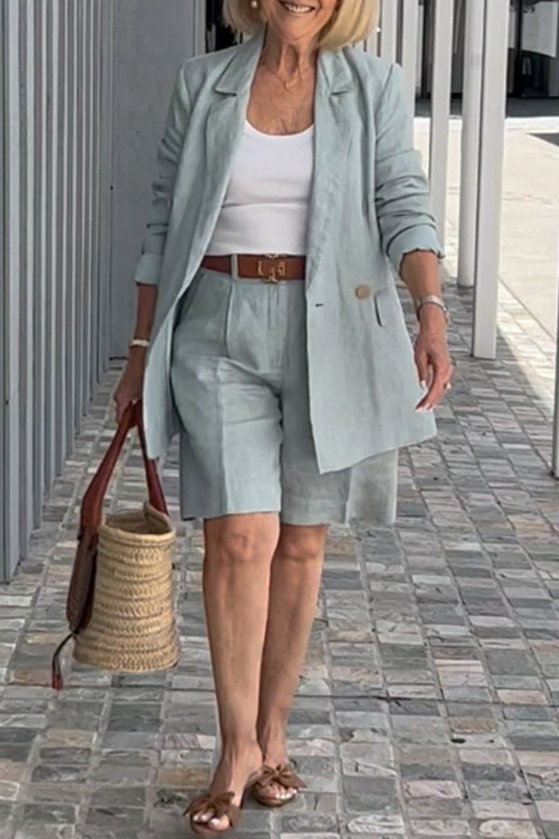 Conjunto informal de dos piezas con cuello vuelto, manga larga y patchwork en color liso (8 colores)