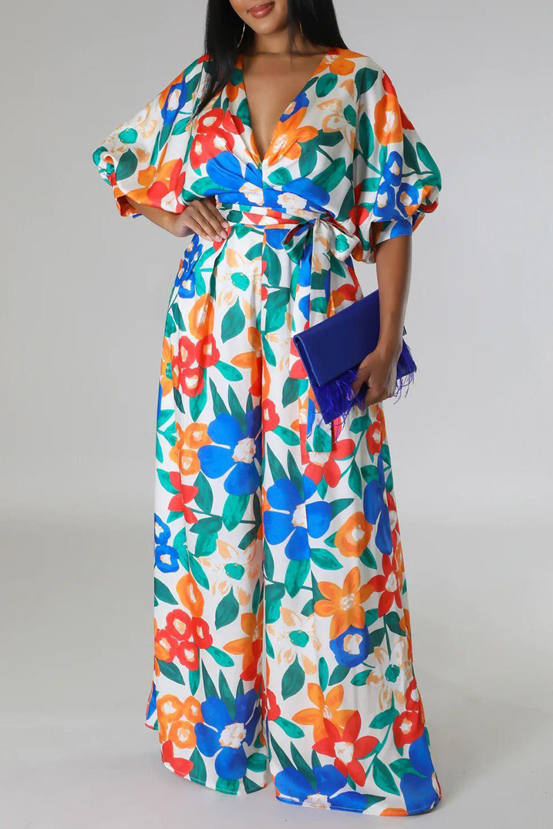 Monos holgados con cuello en V y diseño de patchwork con tirantes fruncidos y estampado de celebridades