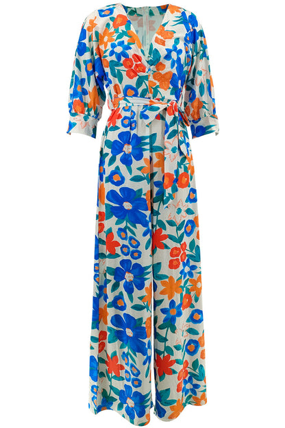 Monos holgados con cuello en V y diseño de patchwork con tirantes fruncidos y estampado de celebridades