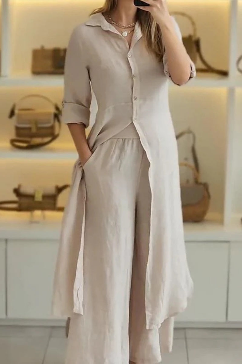 Camisa informal de dos piezas con botones, cuello y manga larga (7 colores)