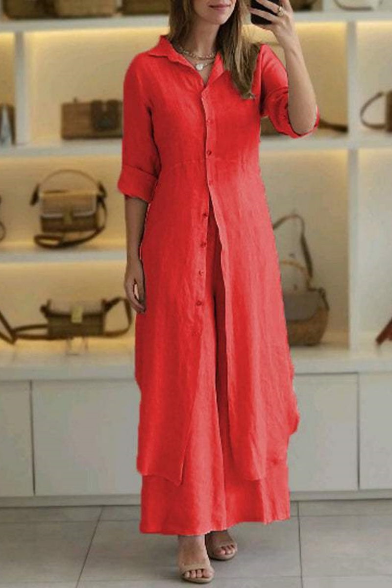 Camisa informal de dos piezas con botones, cuello y manga larga (7 colores)