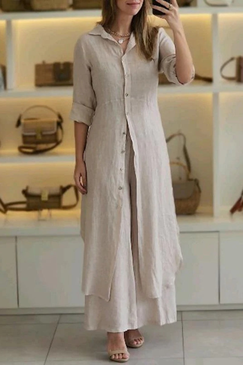 Camisa informal de dos piezas con botones, cuello y manga larga (7 colores)