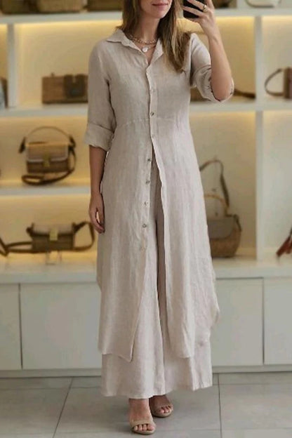 Camisa informal de dos piezas con botones, cuello y manga larga (7 colores)