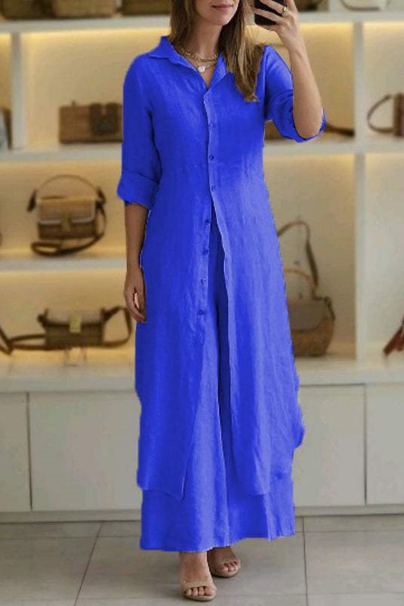 Camisa informal de dos piezas con botones, cuello y manga larga (7 colores)