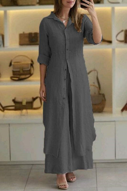 Camisa informal de dos piezas con botones, cuello y manga larga (7 colores)