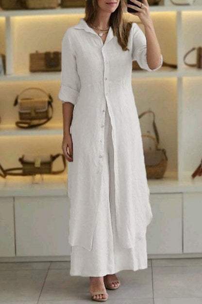 Camisa informal de dos piezas con botones, cuello y manga larga (7 colores)