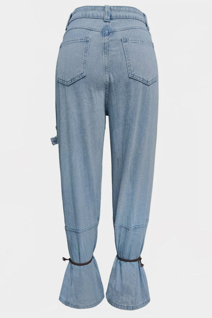 Casual Pocket Belted Regular Denim Jeans (Subject To The Actual Object )