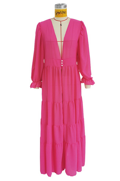 Traje de baño sexy de vacaciones con botones y volantes de color sólido