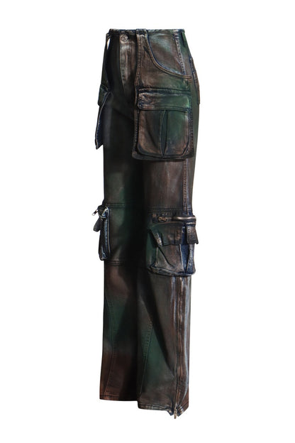 Vaqueros rectos de cintura alta con bolsillos y retazos informales