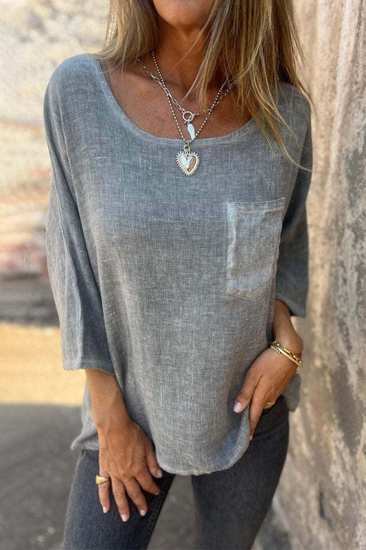 Camisetas casuales con cuello redondo y bolsillos en bloques de color (4 colores)