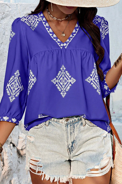 Tops casuales de cuello en V con estampado geométrico diario (6 colores)