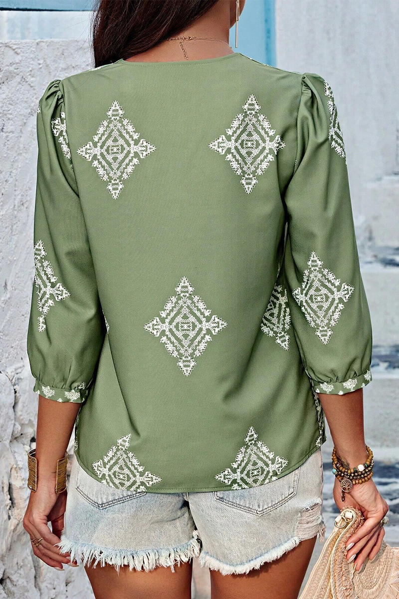 Tops casuales de cuello en V con estampado geométrico diario (6 colores)