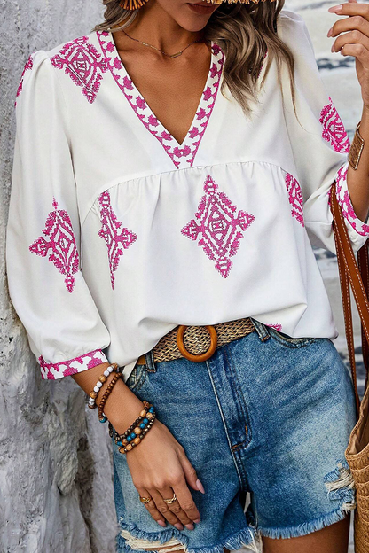 Tops casuales de cuello en V con estampado geométrico diario (6 colores)