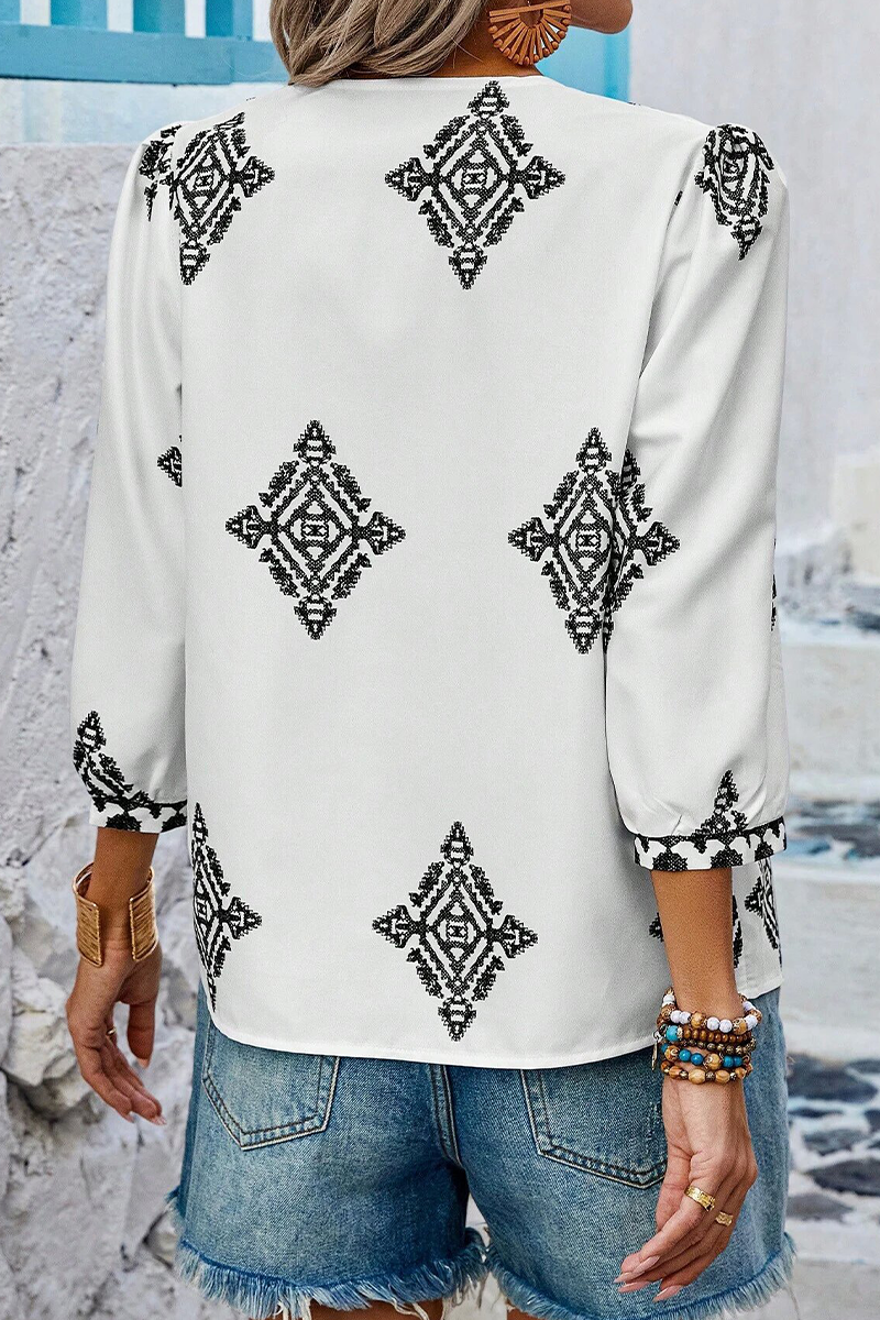 Tops casuales de cuello en V con estampado geométrico diario (6 colores)